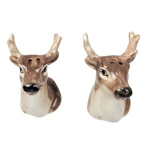 CBOCS Ceramic Deer Buck Head Salt and Pepper Shaker Set Rustic Lodge Decor NEW